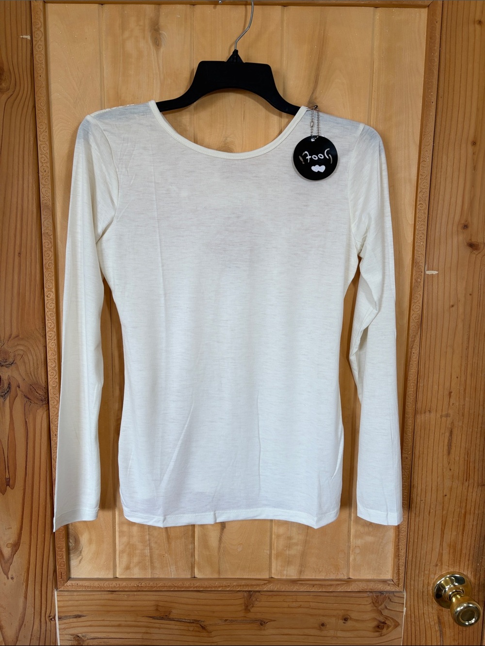 Poof! Ivory Crewneck Long-Sleeve Tee with Beautiful Lace Back Detail